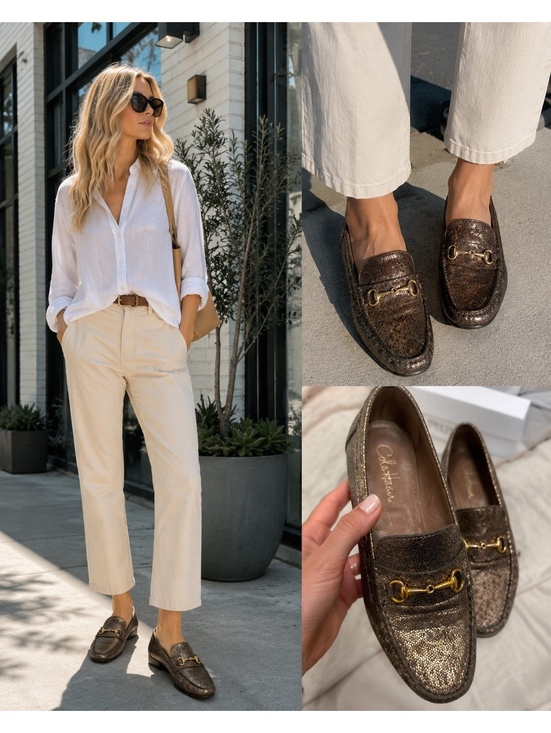 Cole Haan Shoes - Cole Haan Women’s 9B Metallic Bronze Leather Horsebit Loafers Gold Hardware